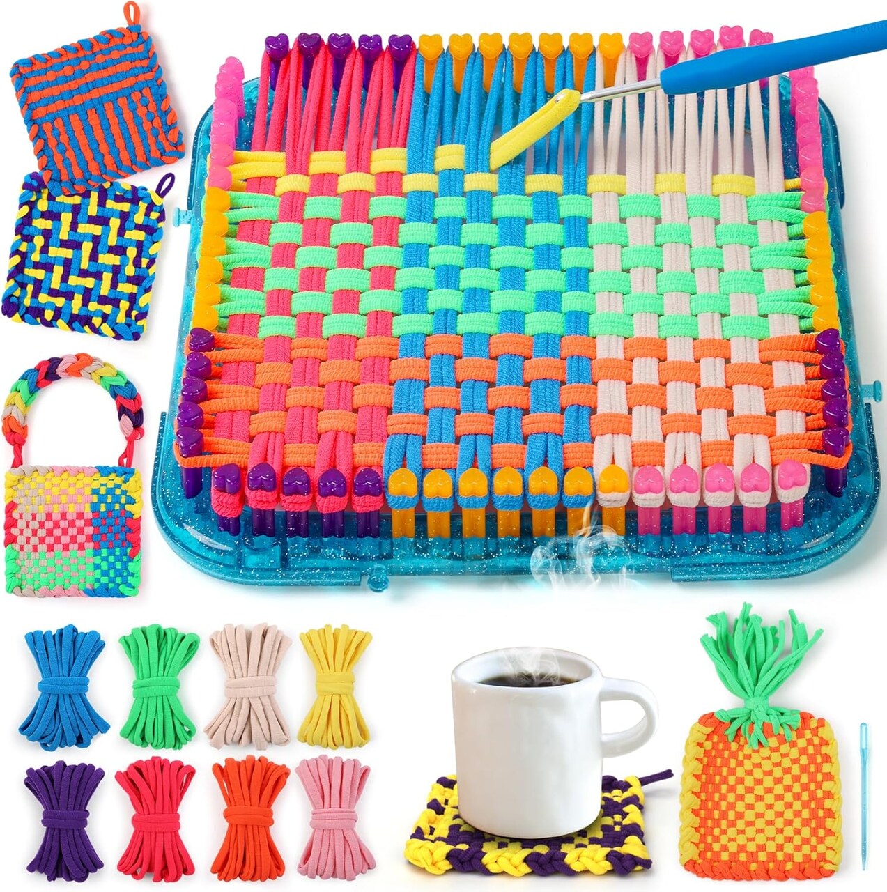 Weaving Loom Kit – DIY Arts & Crafts for Kids and Adults, Easy Potholder Loom Knitting Activity for Beginners, 224 Craft Loops, Ideal Gift for Girls Ages 5–13